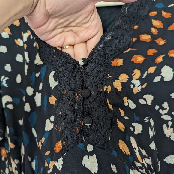 Monsoon Fia Feather Print Hanky Hem Dress Black Size 18 - Picture 8 of 9